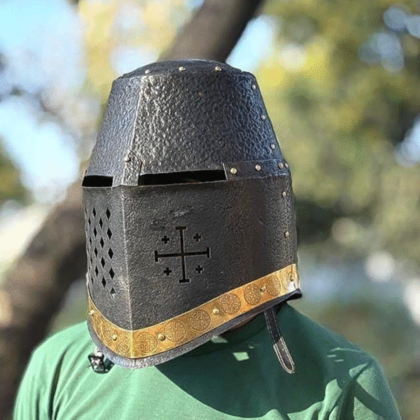 Blackened Brass Holy Cross Great Templar Crusader Helmet