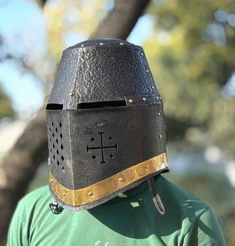 Blackened Brass Holy Cross Great Templar Crusader Helmet