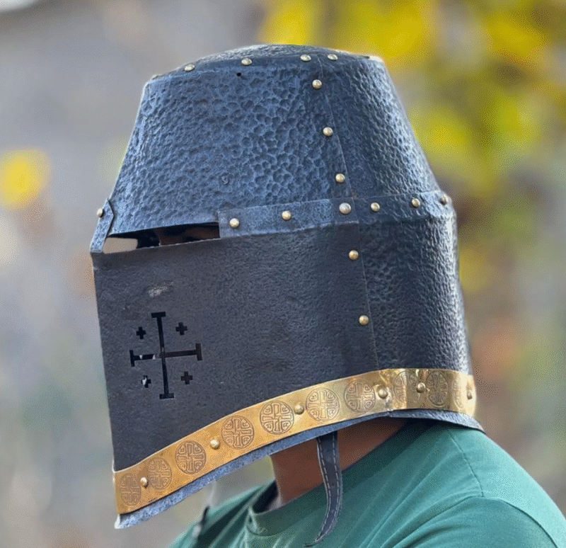 Blackened Brass Holy Cross Great Templar Crusader Helmet - Image 4