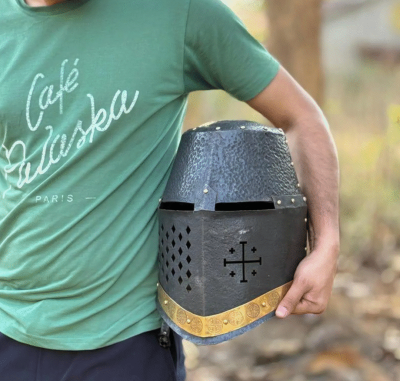 Blackened Brass Holy Cross Great Templar Crusader Helmet - Image 2