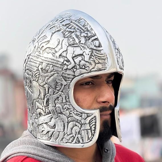Medieval Barbuta Wearable Templar Helmet, Silver Antique Barbuta Armor for Larp