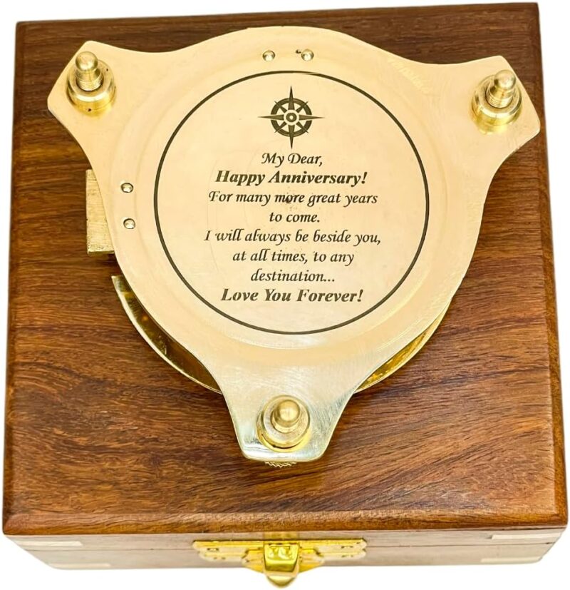 Antique Pocket Sundial Nautical Compass, Unique Gifts for Men, 3” Brass Sundial - Image 5