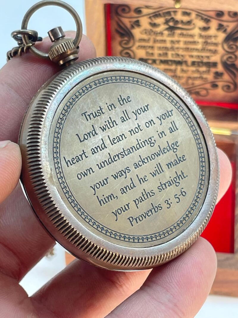 Brass Locket Compass Engraved “Trust in The Loard” With a Wooden Box - Image 6