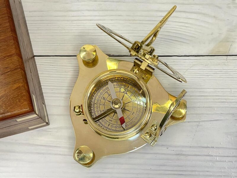 Antique Pocket Sundial Nautical Compass, Unique Gifts for Men, 3” Brass Sundial - Image 6