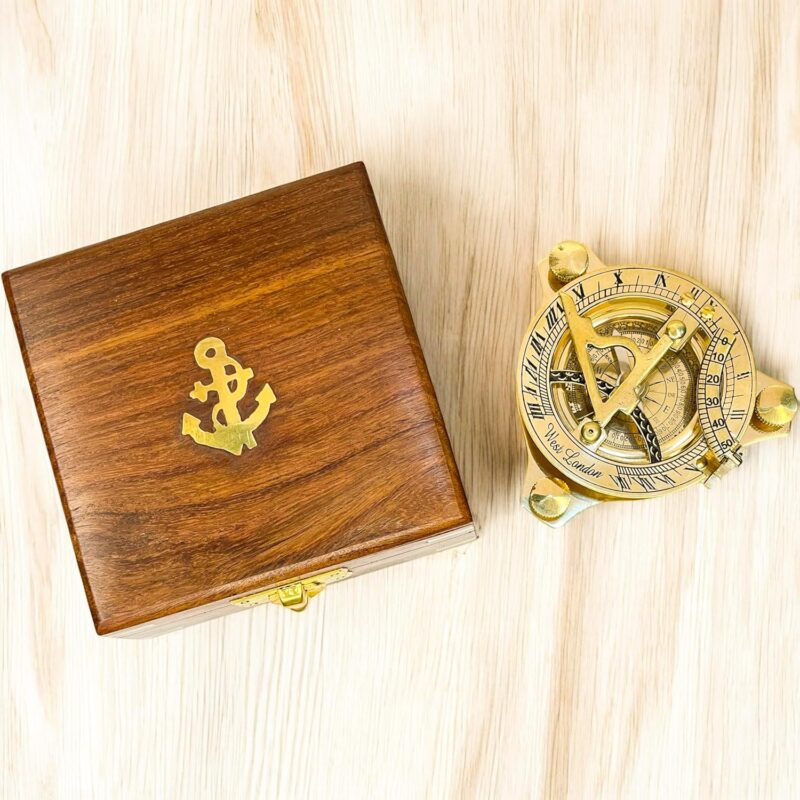 Antique Pocket Sundial Nautical Compass, Unique Gifts for Men, 3” Brass Sundial - Image 4