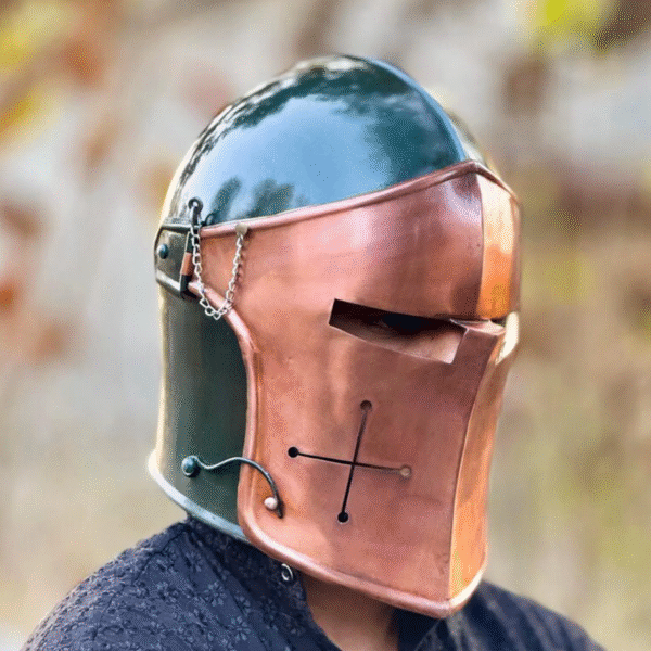 Medieval Red & Black Barbuta Helmet, Brushed Steel Medieval Knight Helmet Adult for Men