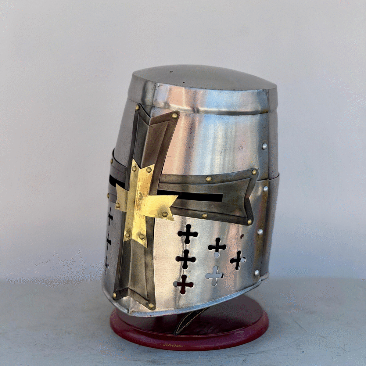Medieval Knight Helmet Premium Crusader Black Cross Crusader Costume - Image 4