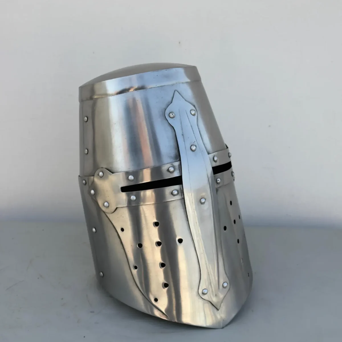 Medieval Crusader Helmet, Brass Knight Helmet Metal Warrior Silver - Image 4