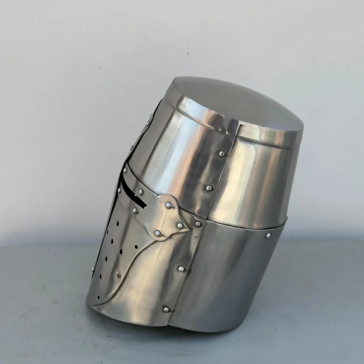 Medieval Crusader Helmet, Brass Knight Helmet Metal Warrior Silver - Image 3