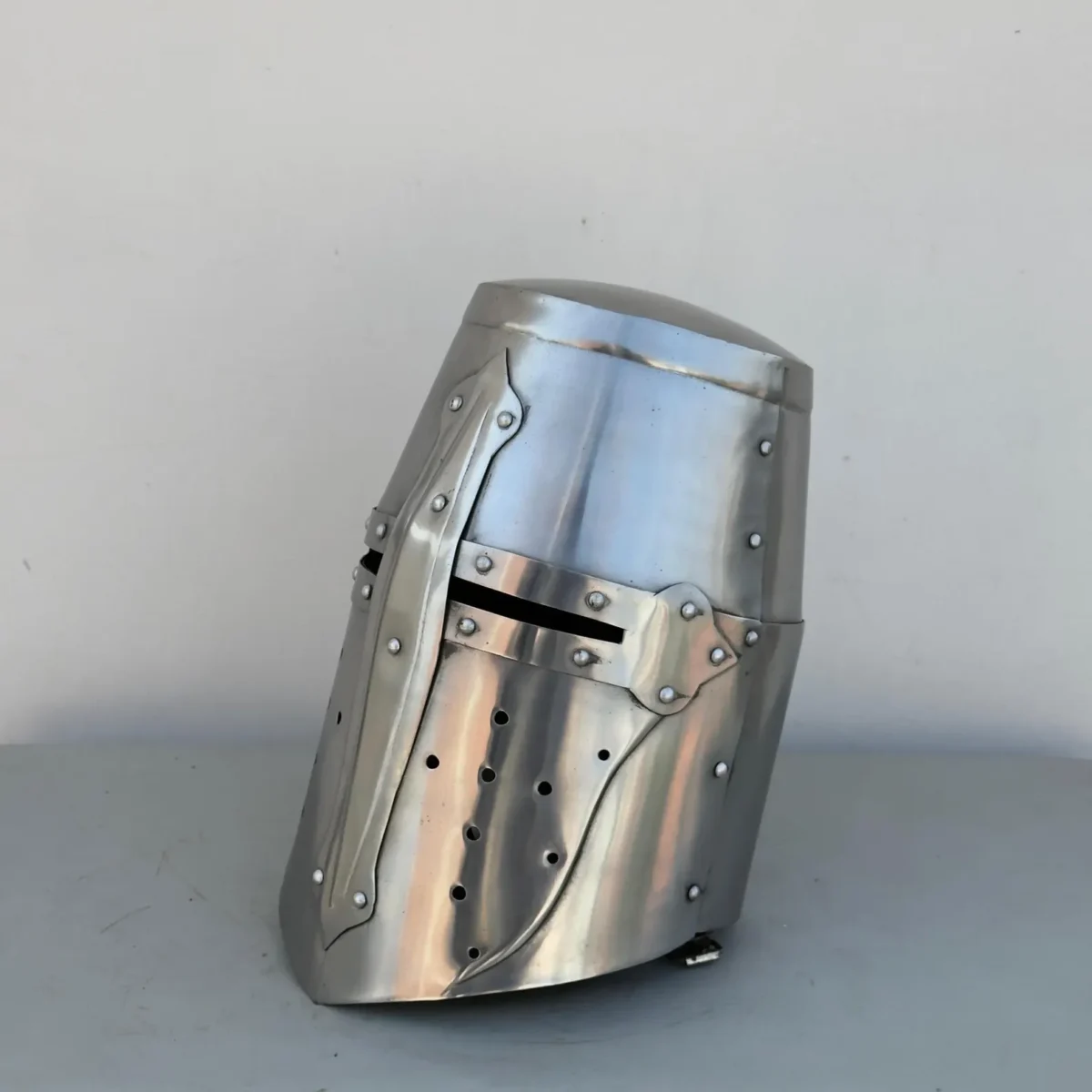 Medieval Crusader Helmet, Brass Knight Helmet Metal Warrior Silver - Image 2