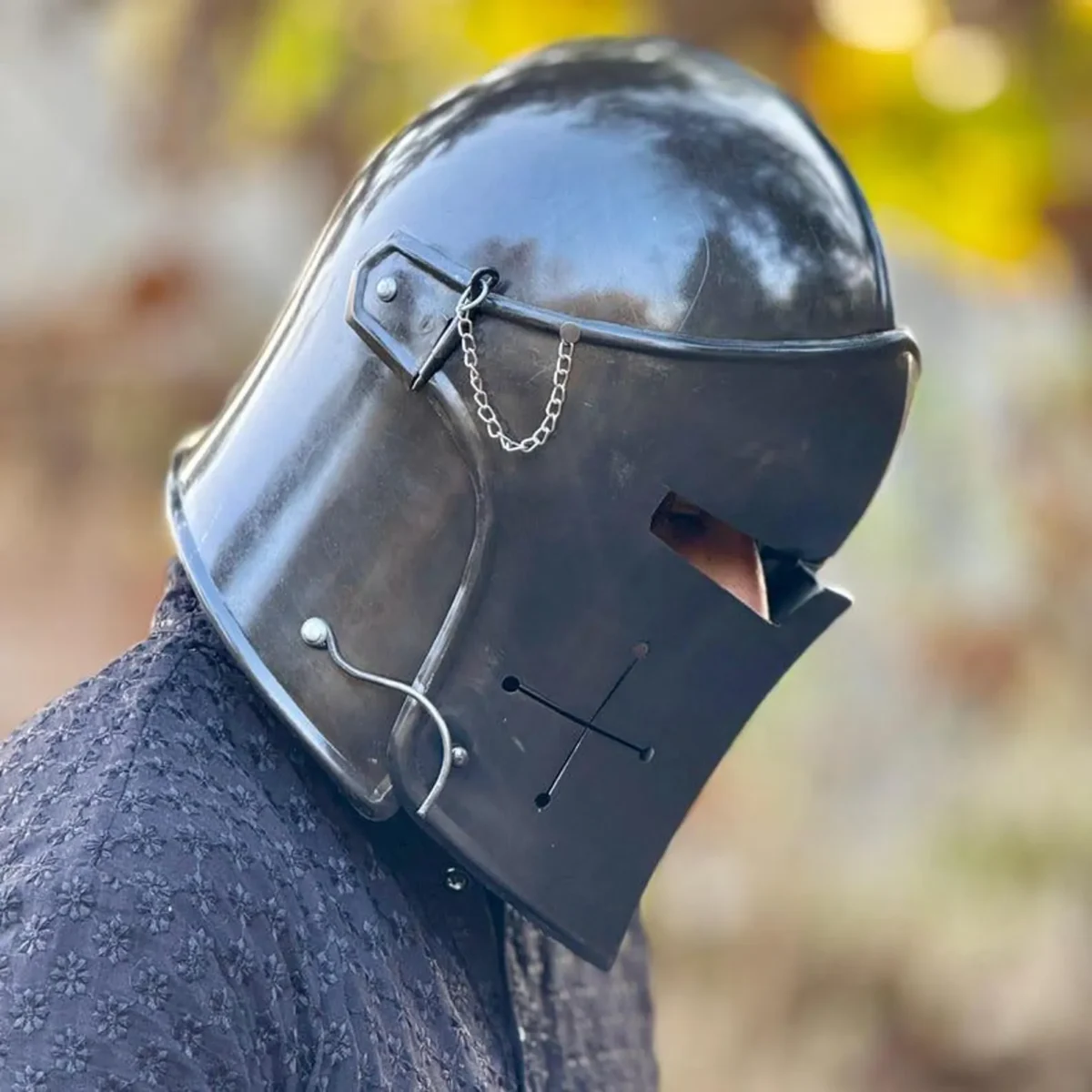 Medieval Black Barbuta Helmet, Brushed Steel Medieval Knight Helmet Adult for Men - Image 4